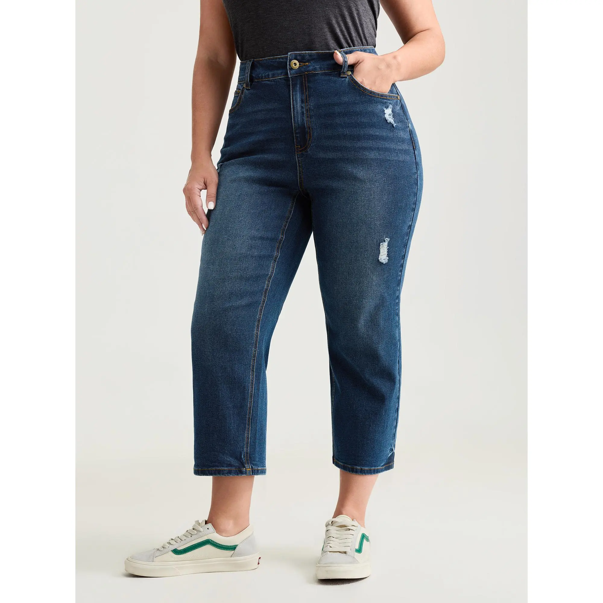 BLOOMCHIC Plus Size Women's High Waisted Jeans - Stretch Denim Cropped Jeans with Pockets, No Gap Comfort Waist, Flattering Curvy Fit Everyday Pants,Summerfinds, Denim Mid Waist, Loose Denim Jeans
