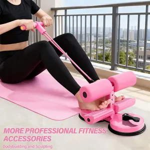 Ab Training Auxiliary Device with Resistance Band, Abdominal Core Training Sit Up Bar Foot Holder & Dual Suction Cups, Home Gym Exercise Fitness Equipment