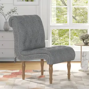 [Summer Break Sale] EBELLO Upholstered Accent Lounge Chair for Bedroom Living Room Armless Slipper Chair with Wood Legs
