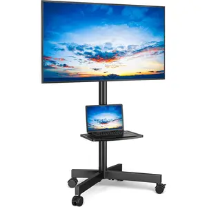 Rfiver Mobile TV Cart for 23-60 Inch LCD/LED/Curved TVs, Adjustable Height with Rolling Stand and Shelving, Supports VESA 400x400mm, Up to 88lbs" Rfiver