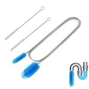 Double-ended Flexible Drain Cleaning Brush with 2 Counts Straw Cleaning Brush, Aquarium Filter Brush, Multiple Pipe Cleaners, Stainless Steel Long Tube Cleaning Brush