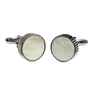 MENDEPOT Mother Pearl Stone Round Cufflinks Men Birthday Wedding Gift