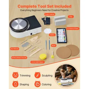 Fathersdaygift VEVOR Mini Pottery Wheel, 6 inch Turntable, Forward and Reverse Rotation, Adjustable Speed, Electric Clay Wheel for Kids and Adults, with Clay Shaping Tools, for Home DIY, Pottery Classes, Whitedealsforyoudays