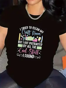 Plus Size Wo Craft Room T-Shirt - Funny "I TRIED to Clean My Craft Room..." Graphic Tee - Lightweight Shirt for DIY Projects Scrapbooking Sewing - Casual Crafting Apparel - Ideal Gift for Crafters Craft Supplies Scrapbooking Clothing