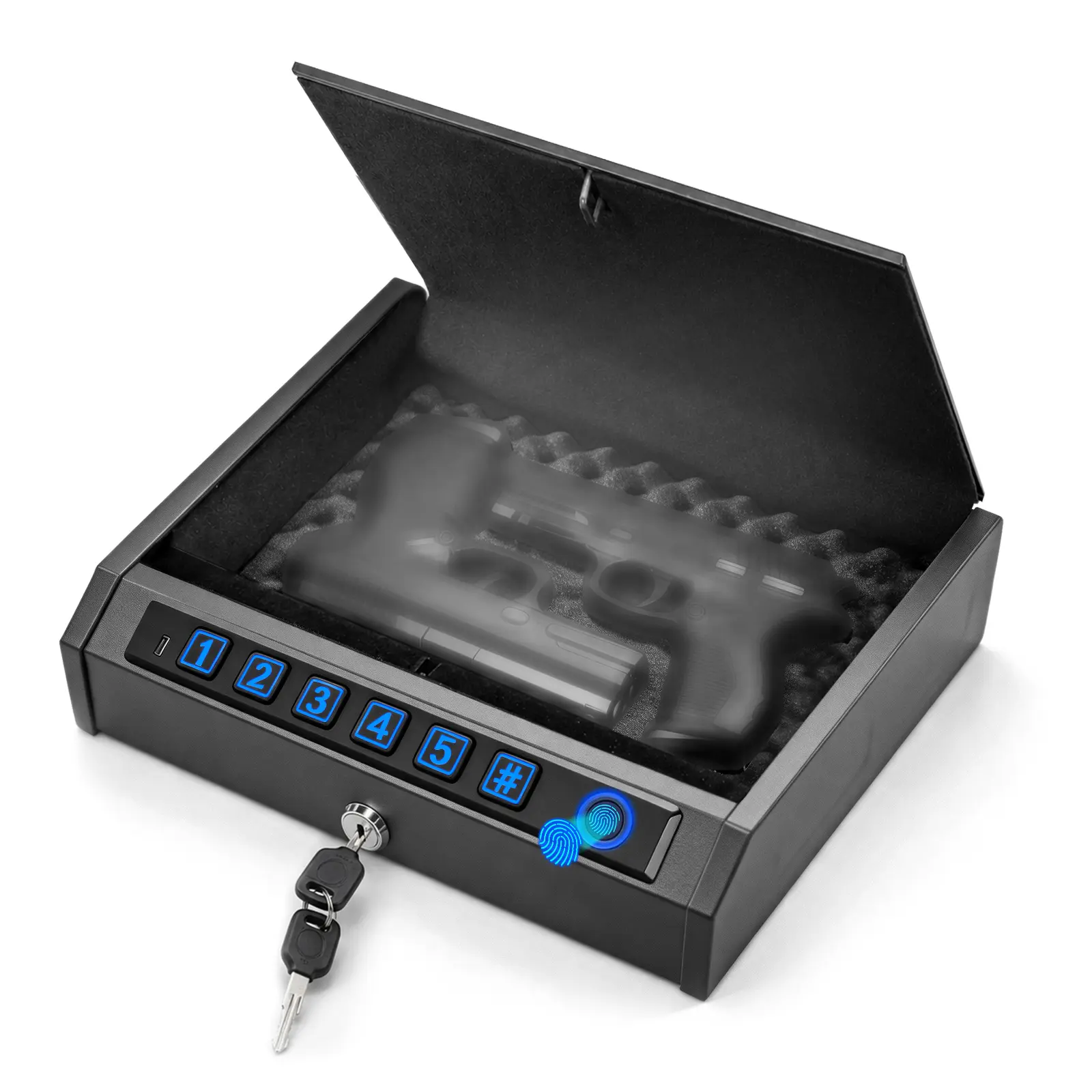 Voncabay Smart Biometric Electronic Safe - Anti-Theft Carbon Steel Portable Travel Lock Box with Fingerprint Keypad, LED Light, Safety Cable for Car, Desktop Office Valuables, Anti Theft Safes