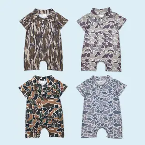 Brown camouflage baby boy summer polo romper