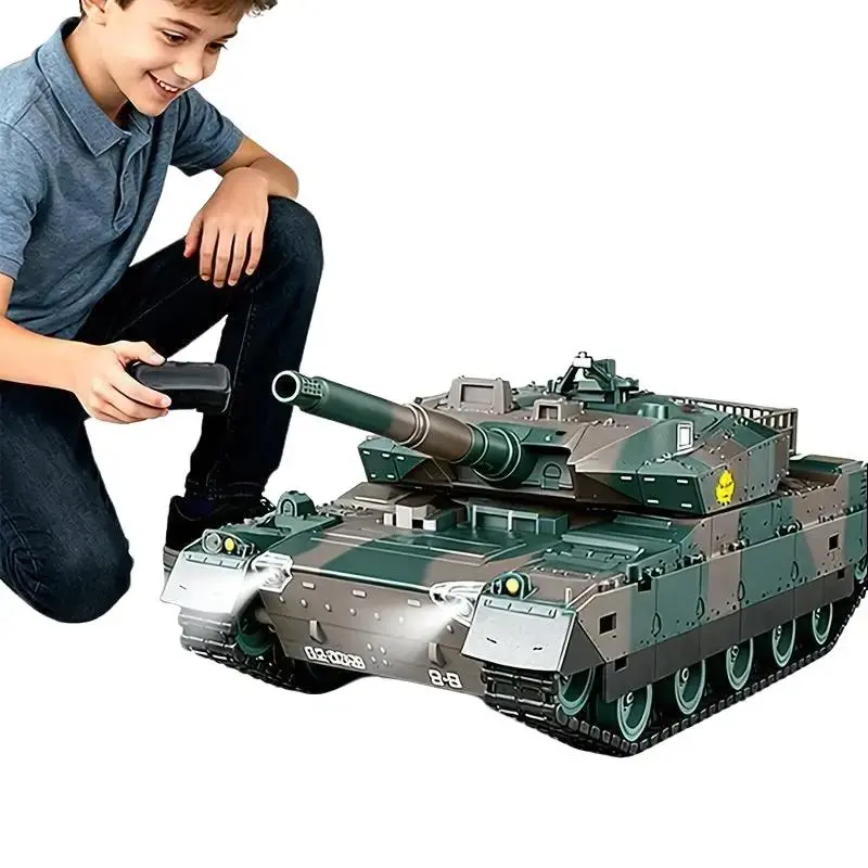 RC Tank Toy, Electric Armored Vehicle Model, All-Terrain Tracked Armored Combat Vehicle, 330° Rotatable Turret, 13 Channels, Simulated Sound Effects, Gift for Kids Aged 8-10, Realistic Sound & Light, Rechargeable Battery TongLi