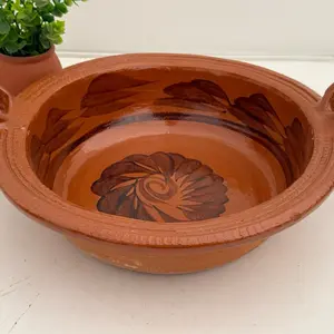 Michoacan Handmade Vintage Terracotta Casserole 15" x 4" Lead-Free Mexican Cookware for Slow Cooking & Frying Authentic Farmhouse Style