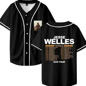 Jesse Welles Middle Tour 2025 Merch Baseball Jersey V-Neck Shirt Women Men Short Sleeve Streetwear Clothes