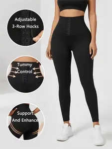 Women's fitness pants with a corset, buttons to flatten the stomach, and a peach-shaped hip lift, high-waisted shaping leggings for yoga, suitable for wearing as pants