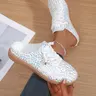 Women's Leopard-Print Mule Sneakers, PU Leather Mules, Holographic Glitter Slip-On Backless Flats, Breathable Summer Walking Shoes