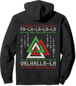 Ugly Christmas Valhalla - Germanic Viking Valknut (on back) Pullover Hoodie - Rosazamorap Shop 31B09HVF5DTV