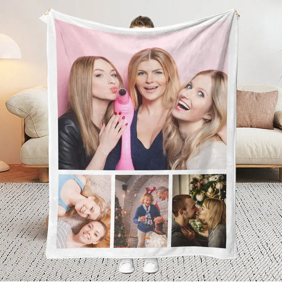 1Pc Customized Four-Grid Personalized Blanket to Witness Love and Gift to Your Loved One - High-Definition Photo Printed on Flannel Blanket, Soft and Warm, Suitable for Sofa, Bed, Office, Car, and Outdoor Travel - Perfect for All Seasons, Halloween, Than