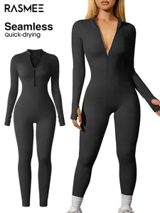 RASMEE-Women's jumpsuit, V-neck zipper high elastic jumpsuit, comfortable, soft and breathable, abdominal elastic suitable for yoga fitness, sports jumpsuit Sculpted Impact  Set