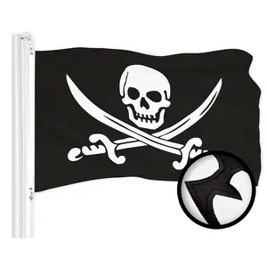 G128 Pirate Jolly Roger Swords Flag | 3x5 Ft | ToughWeave Series Embroidered 300D Polyester | Novelty Flag, Embroidered Design, Indoor/Outdoor, Brass Grommets