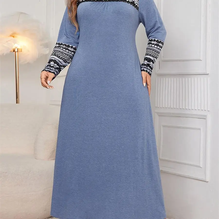 Elegant Plus Size Long Dress - Women's Floral Print V-Neck Date Night Outfit