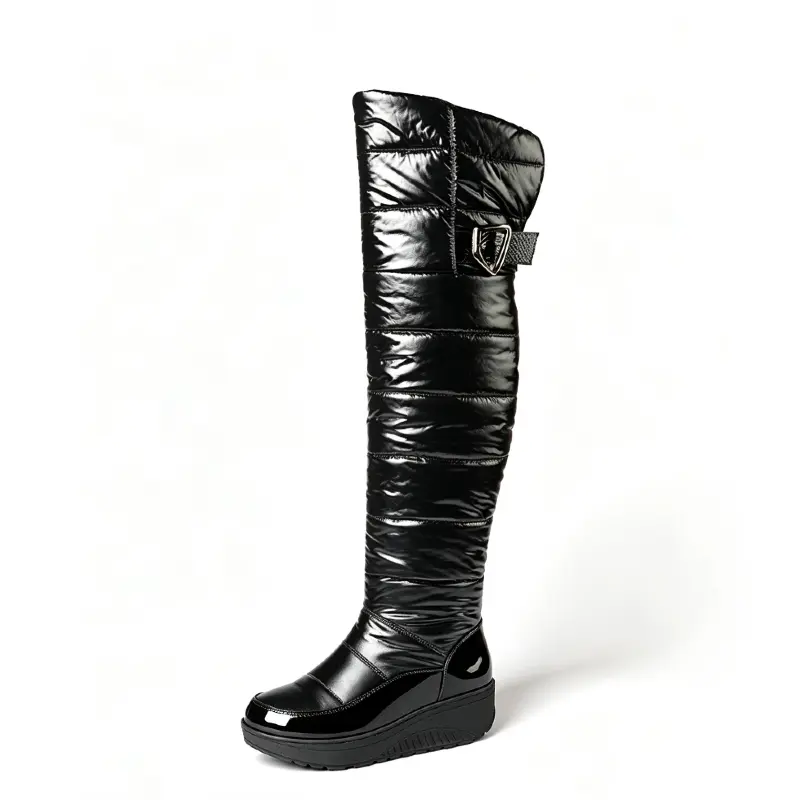 AMINUGAL Black Over-the-Knee Boot with Quilted Design and Platform Sole for Women, Shoe, Footwear, Round Toe