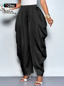 Aliling Summer Women's Casual Basic Solid Color High Waist Oversized Wide Leg Baggy Pants, Bottom, Elastic Waist, Loose-Fitting, Long/regular Length, Daily Commute Style