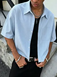 Men's Minimalist Striped Short Sleeve Shirt, Summer Loose Fit Button Down Casual Top, Versatile Lightweight Aesthetic Clothing for Daily Wear