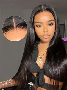 Wear&Go 5x5 Glueless Human Hair Wig Straight Transparent Lace Frontal Wig Ready To Wear Pre Plucked Lace Closure Wig Brazilian Beginner Friendly Wigs Natural Black Color