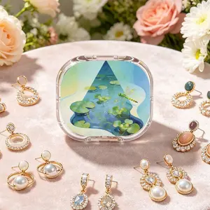 Dragonfly Playing Lotus Portable Double-Layer Earring Storage Box, New Multi-Grid Anti-Oxidation Ear Stud Jewelry Box, Light Luxury Mini Portable Small Jewelry Organizer
