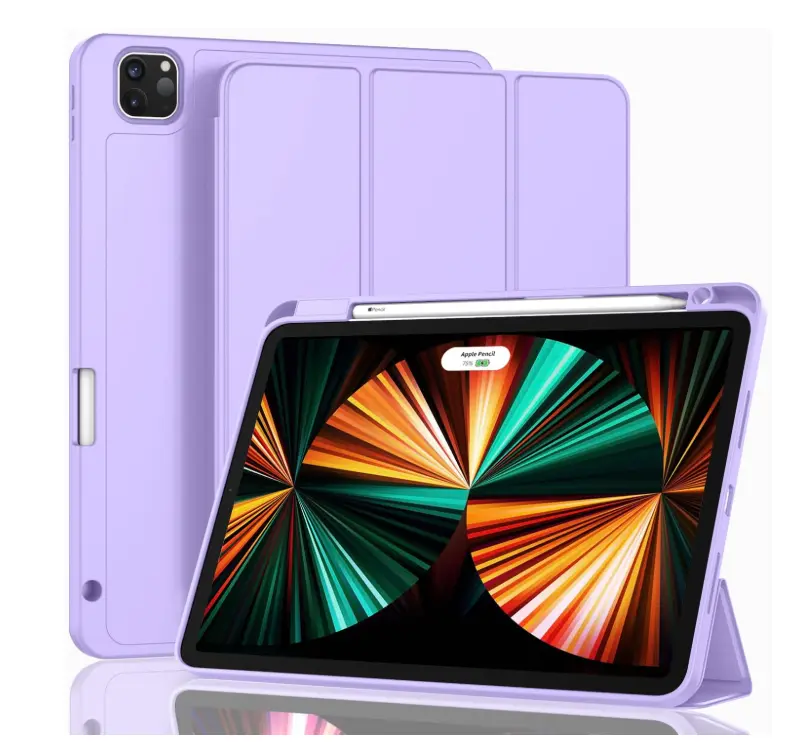 iPad Pro 12.9 Inch Case 2022/2021/2020(6th/5th/4th Gen) with Pencil Holder,Smart iPad Case [Support Touch ID and Auto Wake/Sleep] with Auto 2nd Gen Pencil Charging (Clove Purple)