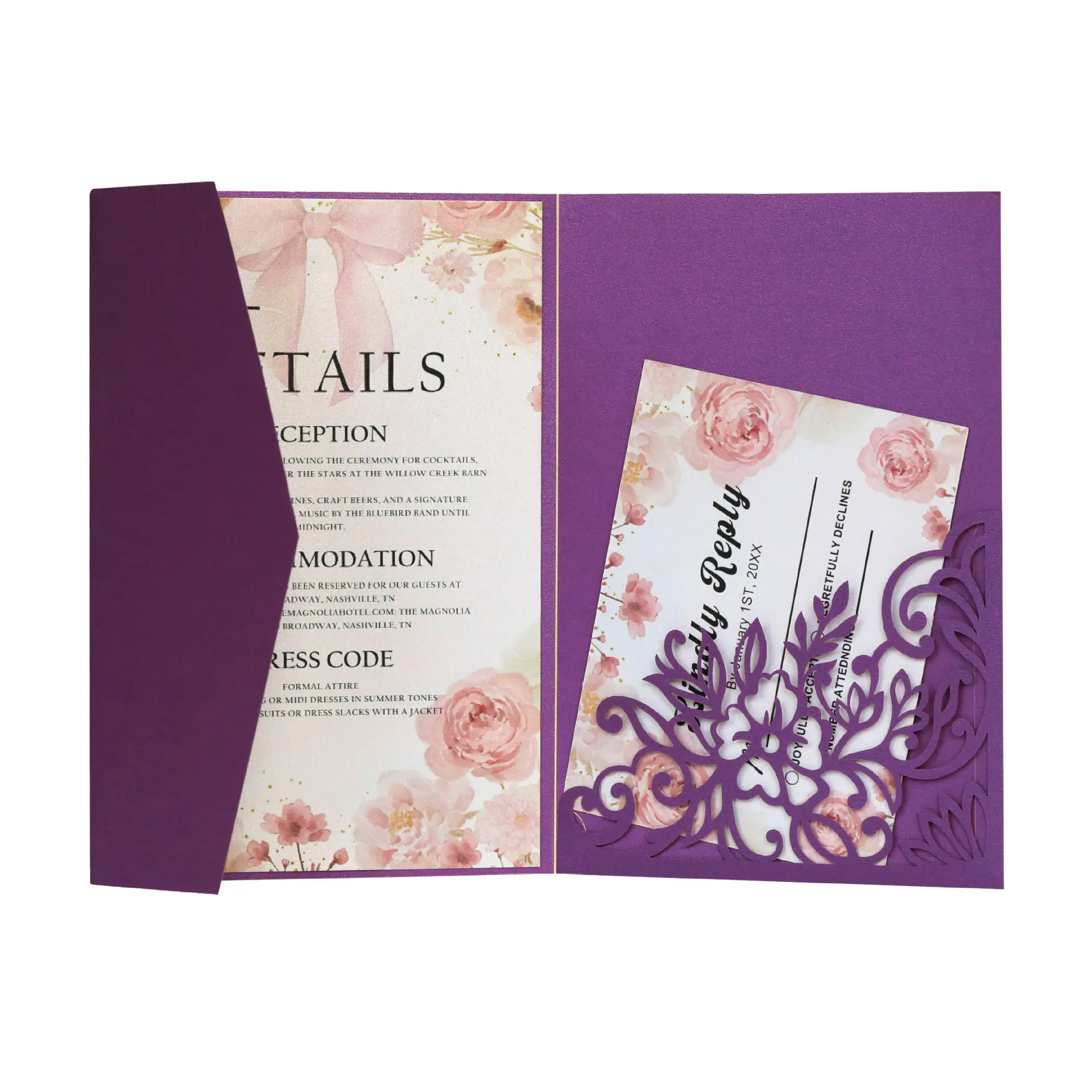 Laser Cut Wedding & Engagement Invitation Cards, Elegant Hollow Out Floral Design, Simple Lace Pattern Greeting Cards