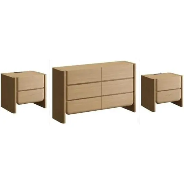 [3 Packages Shipping]ModernMate 3 Piece Bedroom Furniture Set, 6 Drawer Dresser & 2 Nightstands, Oversized Wood Bedroom Set with Thick Legs, Modern Storage Bedroom Set for Bedroom, Living Room, Entryway, Walnut