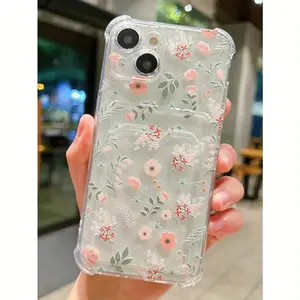 Pink Floral Personalized Pattern Card Insert Transparent TPU Full Protection Anti-drop Phone Case, Suitable for iPhone 17 Air/16 Plus/15 Pro Max/14 Pro/13/12/11/XS Max/X Phone Case, Ideal Gift for Family,Friends,Lovers,Best Choice for Holiday Gifts KBFS04