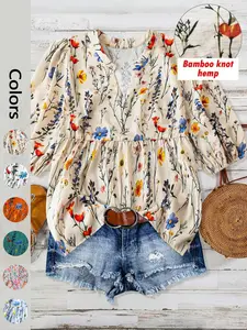 Women's Floral Print Blouse Shirt Fitted, Casual Top for Summer, Women's Clothing for Daily Wear, Womenswear