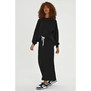 Oversized Black Sweatshirt & Maxi Skirt Set