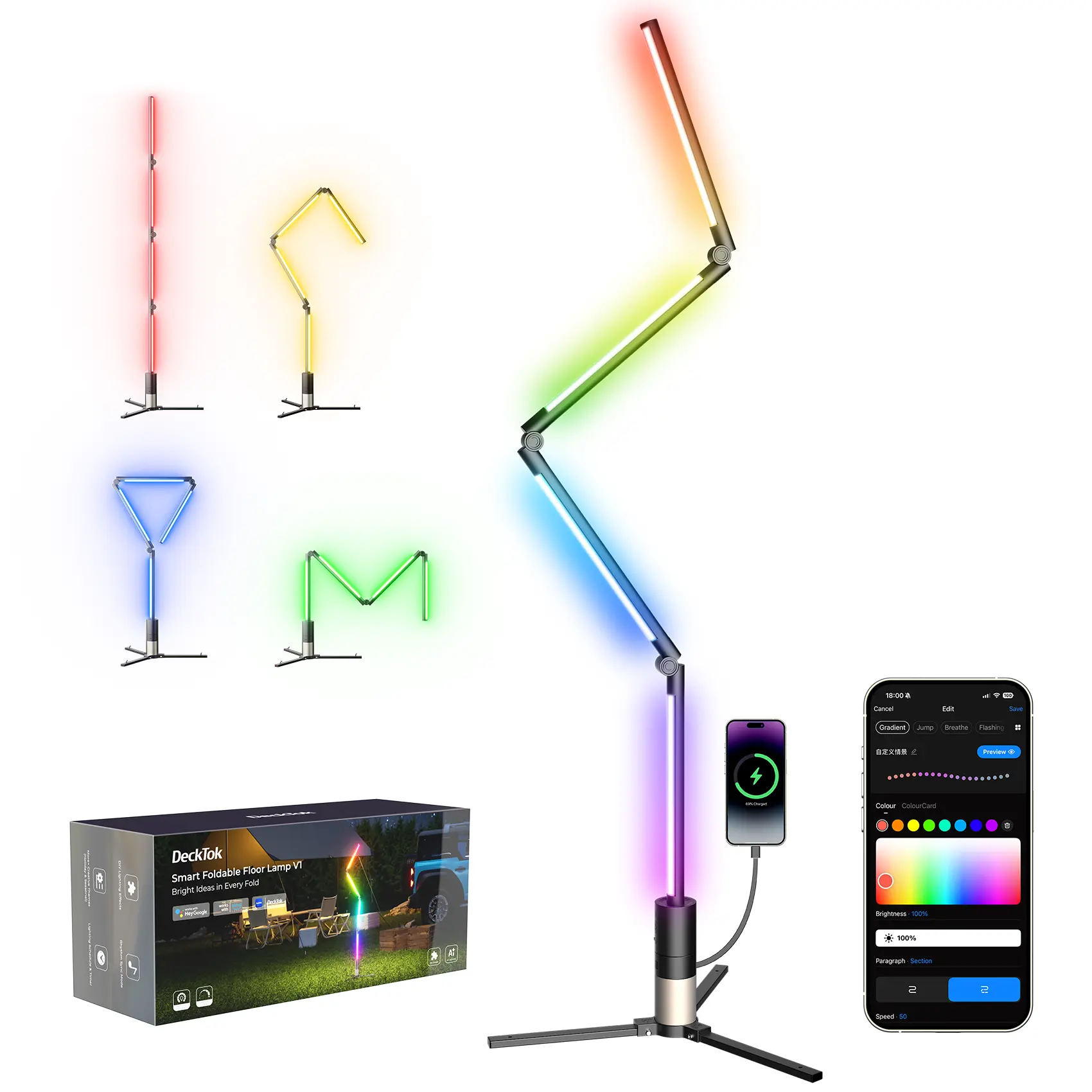 Rechargeable RGB Camping Tent Light with 8000mAh Cells - 16M Colors, Cordless, Portable, Foldable Design, Multi-Control (Voice, Button, App), Home Essential for Camping, Emergency Power Outage