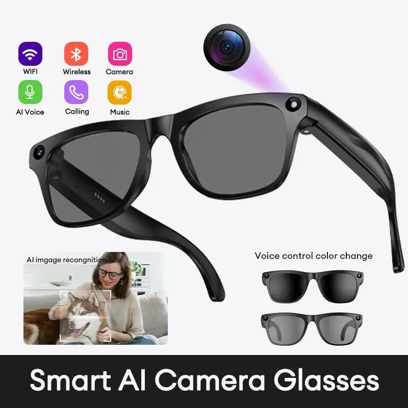 XK ONE MAC AI Smart Glasses with Voice & Slide Color-Change, 8MP HD Camera, AI Image Recognition, Natural Sound, Classic Design, Ideal for Men & Women, Perfect for Meetings, Daily Use & Smart Recording