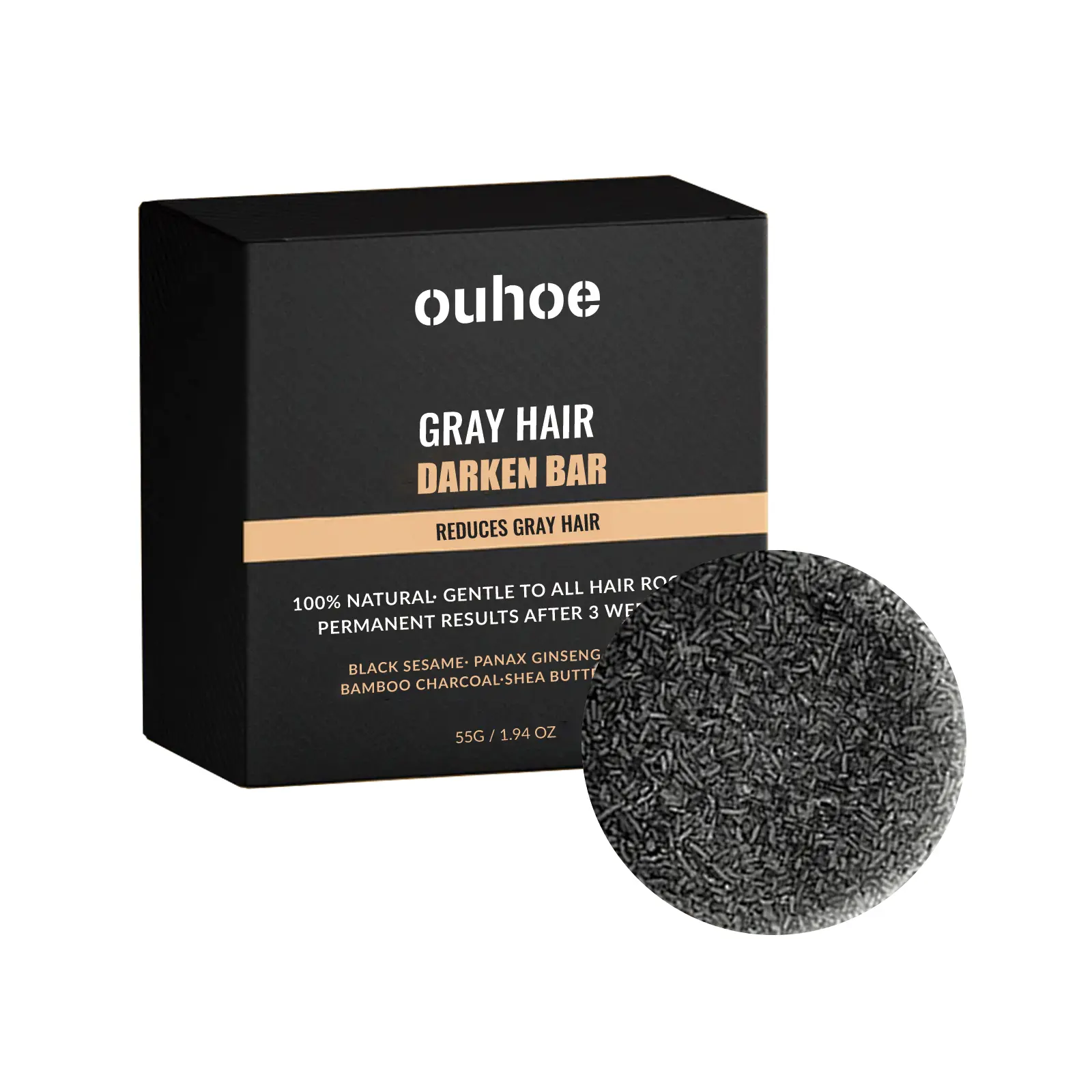 Gray Hair Darkening Shampoo Bar, Gentle Toning Scalp Cleanser for Hair and Beard with Glycerin, Rich Foaming Formula, 55g, Hair Care Cleansing, Scalp Cleansing Cleanser