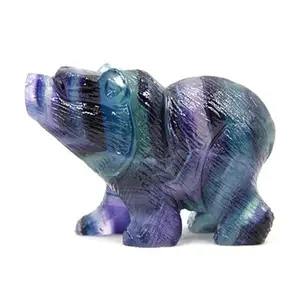 2" Natural Colorful Fluorite Bear Carvings Polar Bear Crystal Healing Palm Pocket Stone Hand-Carved Animal Figurine