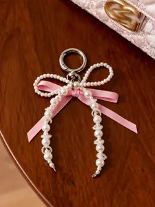Cute Bow and Pearl Keychain Wallet Charm, Large Butterfly Knot Faux Pearl Chain Keyring, Perfect Gift for Her, Fashion Daily Accessory, Trendy Cute Keychain, Cute Charms Keychain