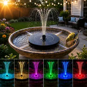 Solar Fountain for Bird Bath with Colorful Lights, 3.5W Automatic Cycle, 2200mAh Battery, Solar-Powered Outdoor Water Features, Sun Panel Fountains for Garden Decor