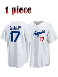 Men's 17 White Embroidery Button Front Baseball Jersey, Regular Fit Casual Short Sleeve V Neck Baseball Top for Daily Wear, Men's Clothes for All Seasons, Jersey Tee