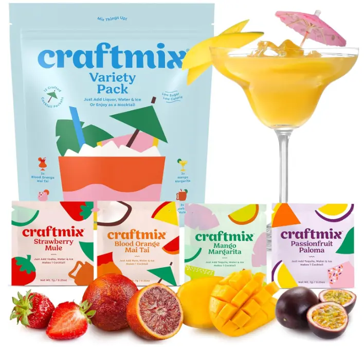 Craftmix Variety Pack Cocktail & Mocktail Drink Mixer, Skinny Mixes - Water Flavoring Packets - Made With Real Fruit - Vegan Low-Carb, Low-Sugar, Non-GMO, Dairy Free, Gluten Free, 12 Pack