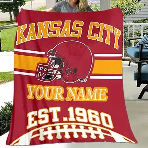 Customizable Kansas City Football Blanket with Personalized Name – Soft Polyester Chunky Knit Throw for All Seasons – Machine Washable, Ideal for Naps, Camping, Travel – Unique Gift for Family & Friends