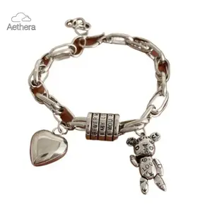 2026 New Arrival Silver Retro Heart Couple Bracelet Set, Magnetic Charm Snowflake Bell Pearl Handmade Jewelry, TikTok Shop Black Friday Birthday
