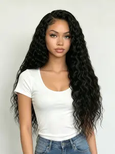 1B Black Wave Lace Front Wig, Long Curly HairBlack 13x4 Lace Front Synthetic Wig with Natural HairlineLoose Curly Synthetic Lace Front Wig, Heat Resistant Fiber Wig, Perfect for Music Festival Hairstyle Synthetic Lace Wigs