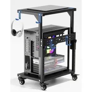 Tower Stand, 6 Level Height Ajustable PC Tower Stand for Floor, Mobile Rolling CPU Holder Cart for Gaming Office ,21.34"-28.3", Black