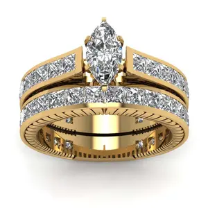 Yellow Gold Plated Bridal Sets Marquise cut 1CT Cz Engagement Ring 2pcs Womens Wedding Ring Sets