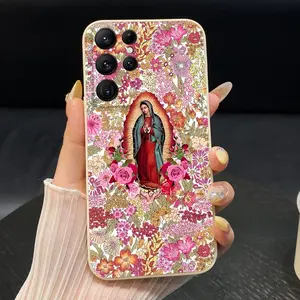 Floral Virgin Mary Phone Case suitable for SamsungGalaxy S22 S21 S20 S10 Ultra Plus FE Lite 5G Silicone Anti-Fall Ultra Slim Soft Cover Accessories Giving gifts to family and friends