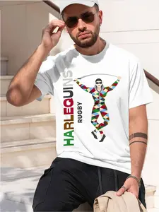 HARLEQUINS RUGBY 2026 new model Black/White Tee Stylish & Comfortable Loose Crew Neck Short Sleeve T-shirts Versatile On Trend Eye Catching Printed Graphic Casual Tee for Daily Wear Outings & Leis