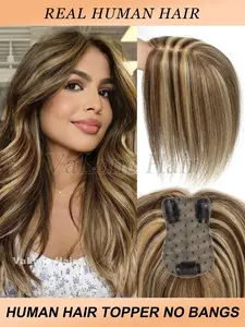 Blonde Highlight Hair Toppers for Women, No Bangs Real Human Hair, 360° Hair Topper Upgrade, 3 Clips, Thinning Hair, Hair, Adds Volume