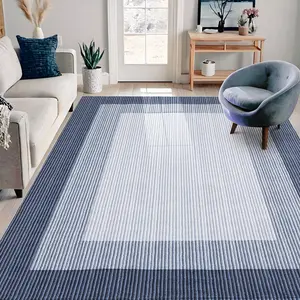 9x12 Washable Area Rug - Modern Neutral Geometric Printed Living Room Carpet, Non-Slip, Low Pile for Bedroom, Dining Room, Dorm, Blue