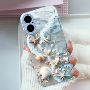 Summer Beach Vibe: Seashell & Starfish Phone Case — Shockproof Glossy Cover for 【iPhone 16】666