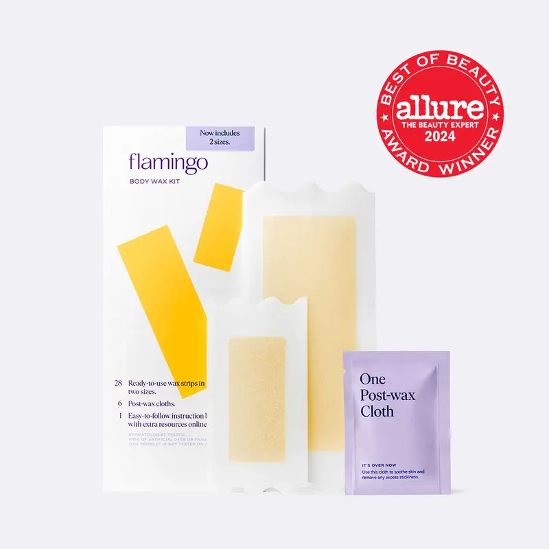 Flamingo Body Wax Kit - 20 Large & 8 Medium Wax Strips with 6 Post-Wax Cloths for Smooth Skin - Best of Beauty 2024 Award Winner Hair Removal